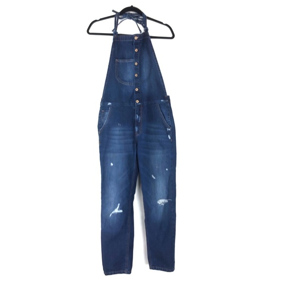 Zara Denim - Zara TRF Blue Denim Halter Neck Overalls Size XS